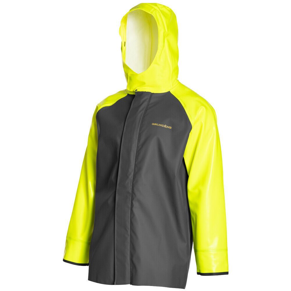 Grundens Hauler Commercial Fishing Jacket Hi-Vis Yellow Gray Rain Gear Coat - Picture 4 of 5